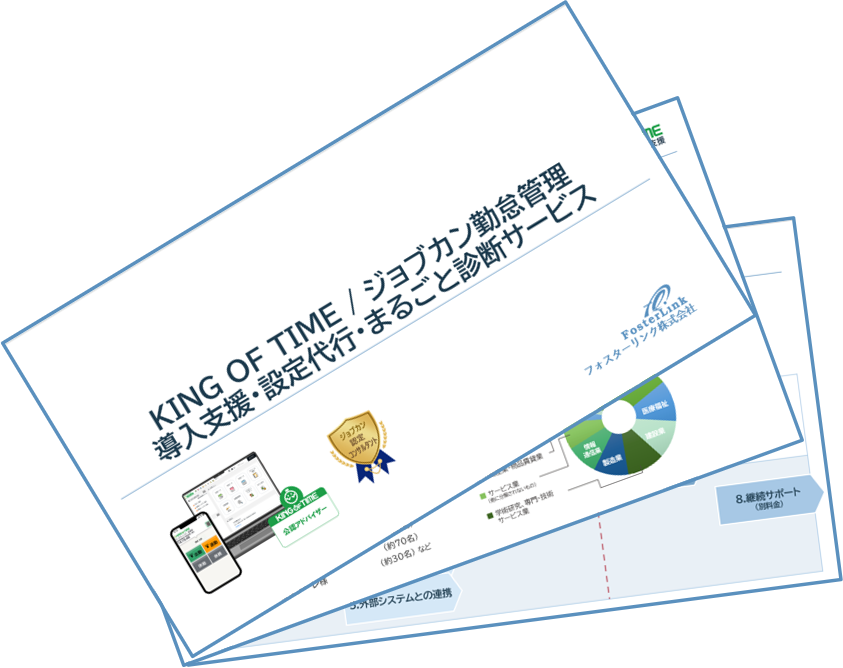 キングオブタイムなどの勤怠管理システム導入支援資料の表紙イメージ